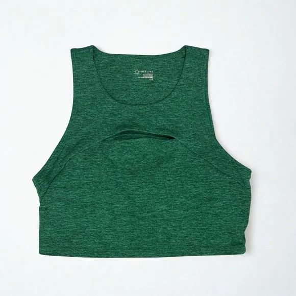 Offline By Aerie Sports Bra Small The Hugger Keyhole High Neck Green - Picture 4 of 6